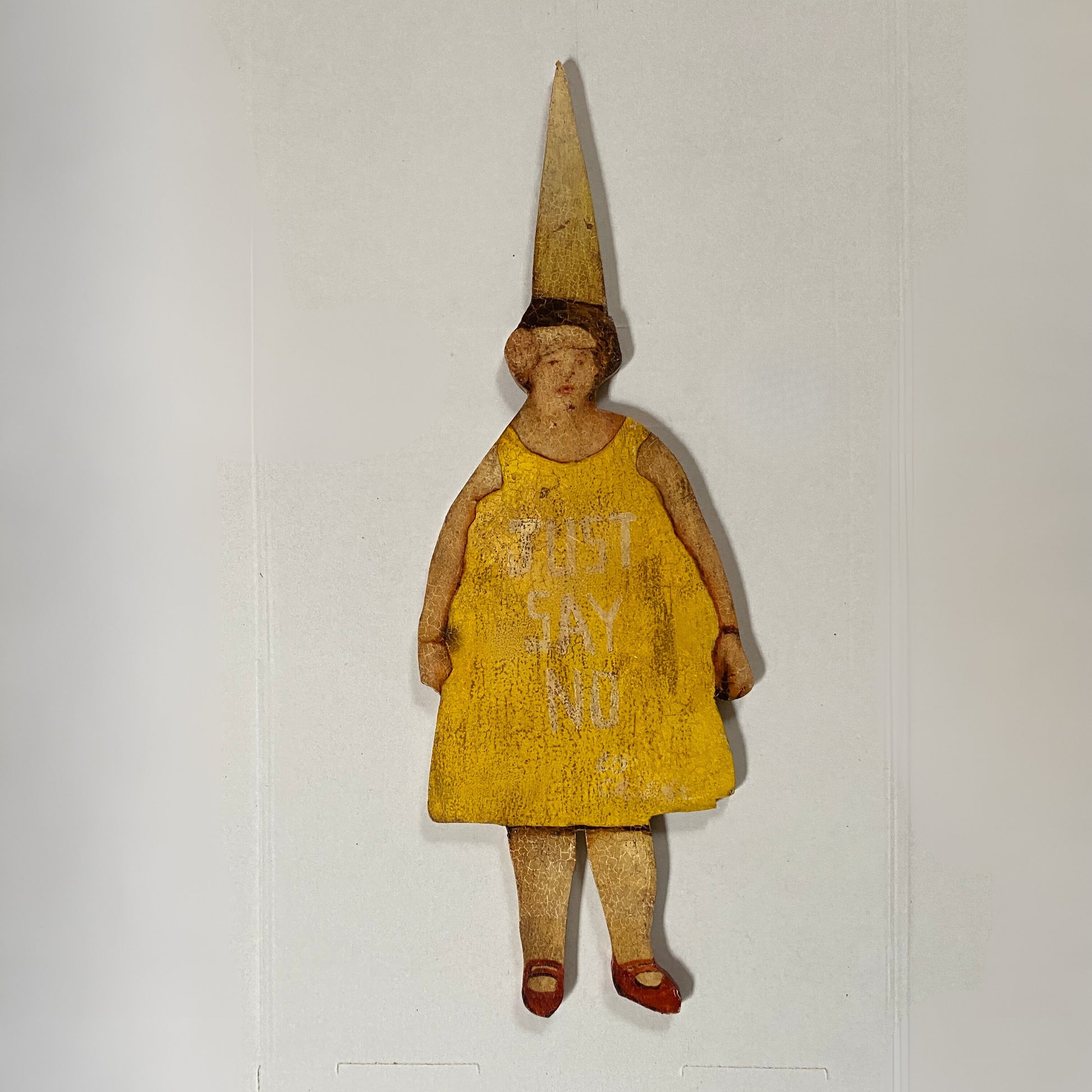 Stella and Madge original oil painting on wood panel, dual-character outsider art with contrasting perspectives.