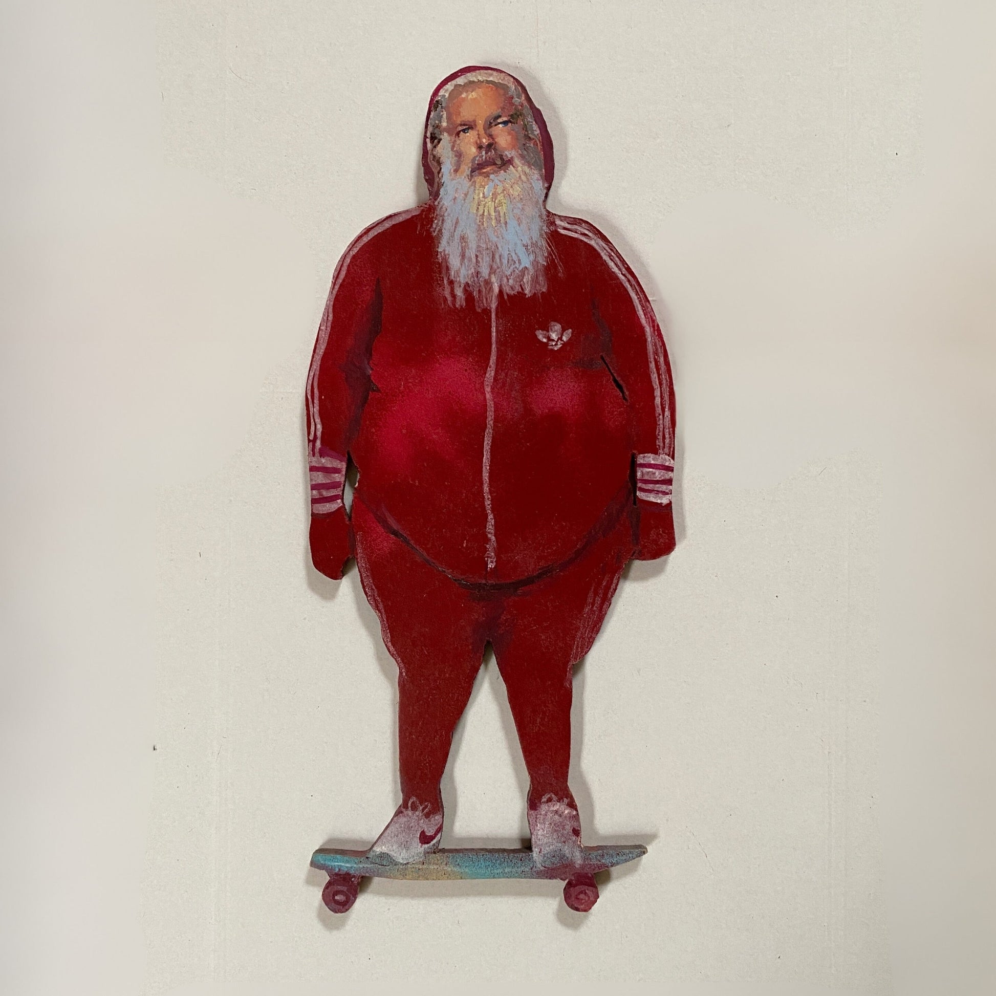 Rick Ruben Skater original oil painting on wood panel, outsider art featuring skater character with dual-sided storytelling.