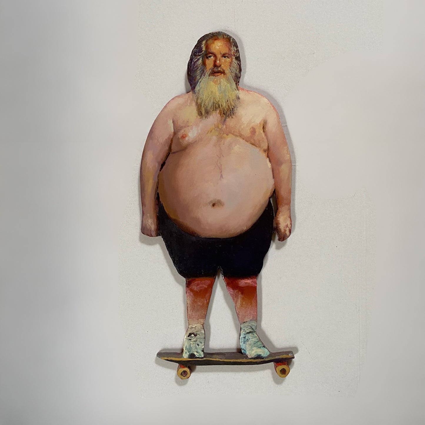 Rick Ruben Skater original oil painting on wood panel, outsider art featuring skater character with dual-sided storytelling.